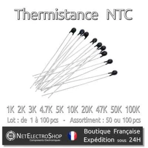 Thermistance Thermistor NTC MF52 ±5% B 3950, 1K à 100K ohm, de 1 à 100pcs - Picture 1 of 1