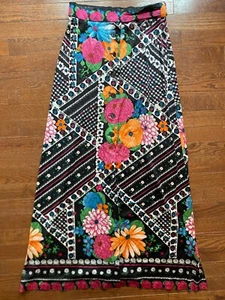 Vintage Reldan Multicolor Floral 70’s Maxi Skirt Knit 16 Button Boho Hippie - Picture 1 of 5