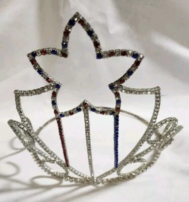 红色蓝色美国水钻头饰皇冠选美时尚公主女王 — 第 1/4 张图片