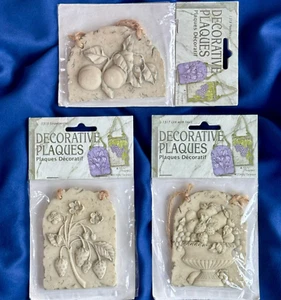 Set/3 Wall Plaques Fruit Basket Decorate or As Is Twine Hanger Old World Rustic - Picture 1 of 8