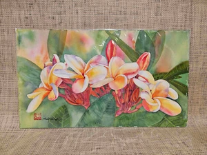 Hawaii Hawaiian Artist Shay Wahl Original Watercolor - Plumeria Flowers - Picture 1 of 2