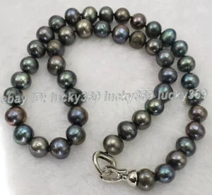 Collar Gargantilla 9-10mm Natural Mar del Sur Tahití Negro Akoya Perla Nudo 18" - Imagen 1 de 2