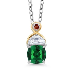 925 Silver and 10K Yellow Gold Pendant Nano Emerald Moissanite (1.33 Ct) - Picture 1 of 4