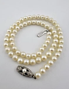Vtg Mikimoto 5mm Akoya Pearl Single Strand Sterling Silver Clasp Necklace 15" - Picture 1 of 6