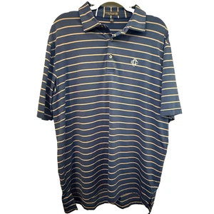 Peter Millar Men’s Performance Golf Polo Shirt Navy Orange Striped Size Large - Picture 1 of 6