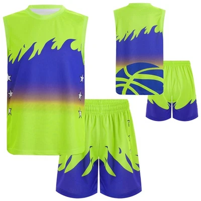Kids Boys Outfit Sport Suit Color Block Set Athletic Summer Training Team Tee - Image 1 of 3