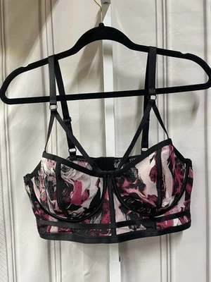 Torrid Plus Size 2 Roses Strappy Mesh Underwire Longline Bralette Whimsigoth - Image 1 of 4