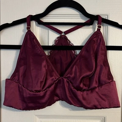 VICTORIA'S SECRET Tamanho XL Marrom Borgonha Cetim Bralette Renda Forrada Ajustável - Imagem 1 de 4