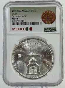 1979/9 México 1 Onza Silver "Pan Points to U" NGC MS62 Variedad rara 1979 - Imagen 1 de 5