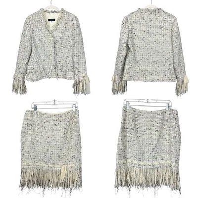 Rickie Freeman for Teri Jon White Tweed 2 pc Set Blazer (sz 12) & Skirt (sz 14) - Image 1 of 4