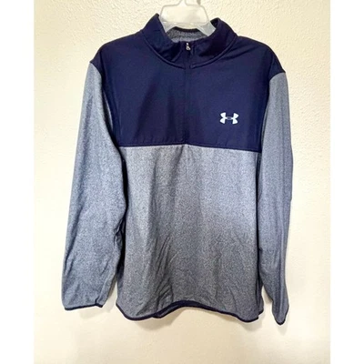 男式 Under Armour 套衫 1/4 拉链 Coldgear 宽松蓝色羊毛双色,2XL — 第 1/3 张图片