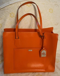 LAUREN RALPH LAUREN Orange Leather Tote Purse Bag-Near Mint - Picture 1 of 9