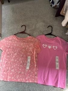 Cat and Jack Girls Pink T-Shirts Size 8 NWT Heart And Flowers - Picture 1 of 1