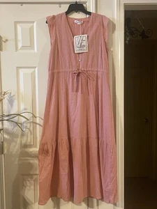 Emerson Fry India Collection Sz M Cotton Dress Lined TIERED Sleeveless Clip Dot - Picture 1 of 6