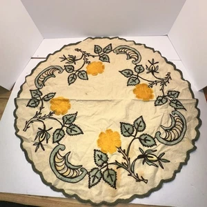 Antik Kunsthandwerk handbestickt Leinen Runde Tischplatte Blumen Blätter - Bild 1 von 9