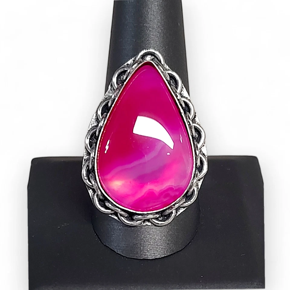 Anillo de ágata Botswana rosa para dama de ley 925 talla 11 Foto 1 de 4