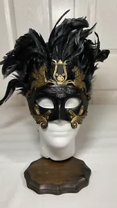 Máscara de Mascarada Griega Unisex Guerrero Romano Máscara Veneciana con Plumas NEGRO Y DORADO - Imagen 1 de 14