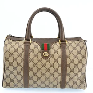 GUCCI Web Sherry Line Boston Bag PVC Leather Brown P4210CT704 - Picture 1 of 22