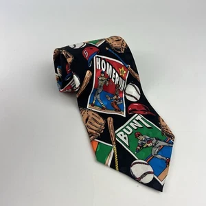 Vintage 1992 100% Silk Addiction Mens Novelty Neck Tie Baseball Home Run Black - Picture 1 of 8