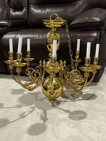 Luxus 205 Hollywood Regency 8 Arm Gold Color Polished Brass Chandelier Working Cover
