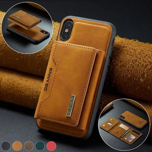 2in1 desmontable magnético iPhone X Funda de cuero Cartera Cubierta Tarjetas Bolsillo - Imagen 1 de 17