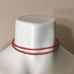 Red Seed Beaded Choker Necklace Dbl Strand Delicate Dainty Layering Handmade USA - Picture 1 of 6