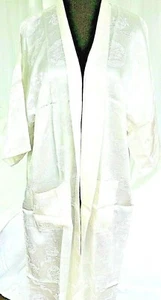 Long Off White Robe Kimono bath robe 50" long Brand Silk Like w/ Dragons New - Picture 1 of 5