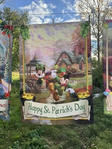 Hamilton Disney Mickey Mouse Happy St Patrick's Day Thomas Kinkade Flag 28x40 - Picture 1 of 3