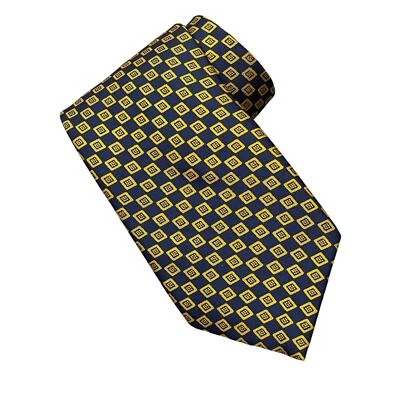 Burberrys of London Men's Blue Yellow Geometric Silk Necktie Vintage - Image 1 of 4