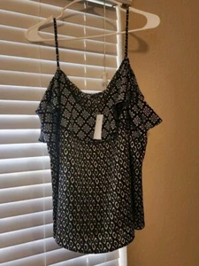 Ann Taylor Factory Spaghetti Strap Tank Cami Top Black Womens SZ XXL - Picture 1 of 3