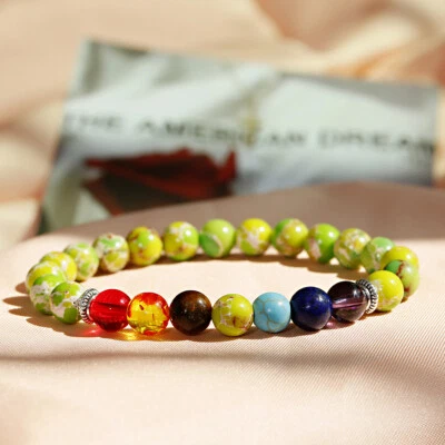 7 Chakra Healing Natural Stone Round Gemstone Yoga Energy Beads Bracelet Jewelry - Image 1 of 4