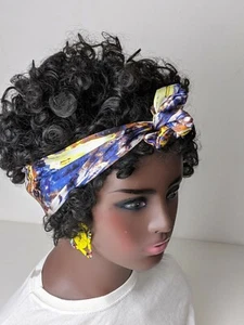 AFRICAN HAND MADE SILKY SATIN FABRIC MULTICOLOURED HEAD BAND HEAD SCARF FOR GIRL - Picture 1 of 2
