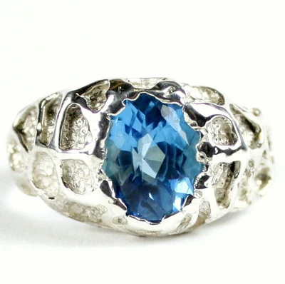 SWISS BLUE TOPAZ Sterling Silver Men's Ring, Handmade • SR168 - Image 1 of 4