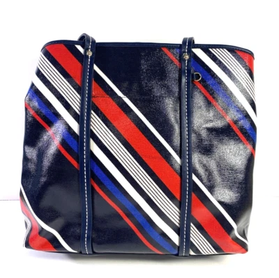 Bolso de Hombro Tommy Hilfiger Rojo Blanco Azul Lona Recubierta Rayas Patriótico Foto 1 de 4