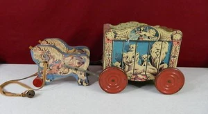 Vintage Gong Bell Co carro da circo in legno con cavalli - Foto 1 di 12