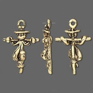 2 Antiqued Gold Plated Pewter Double Sided 28x18mm Scarecrow Pendants * - Picture 1 of 1