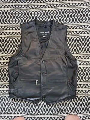 Vintage Prince William Italy Style Men’s Large Black leather vest Motorcycle  - Image 1 of 4