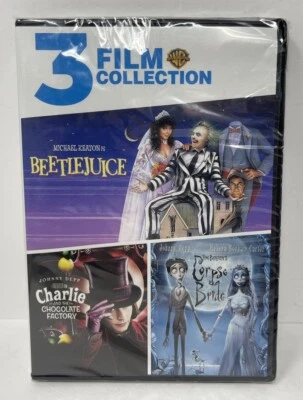 3 Коллекция фильмов: Битлджус / Чарли и шоколад / труп невесты (DVD) новый Op - Изображение 1 из 4