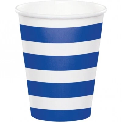 CREATIVE CONVERTING Cobalt Blue Dots and Stripes 8 oz Hot/Cold Paper Cups 8 Pack Blue Tableware
