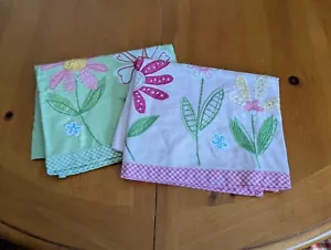 Pottery Barn Kids Valance Set Of 2 Daisy Garden Green Pink 43" Pole Curtains - Picture 1 of 18