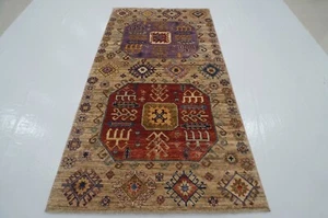 4 x 8 ft Taupe Gray Kazak Oriental Afghan Hand knotted Wide Runner Rug - Picture 1 of 19