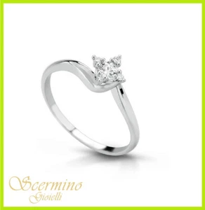 ANELLO IN ORO BIANCO 18K CON DIAMANTI NATURALI 0.11 CARATI CERTIFICATO - Foto 1 di 4
