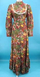 Maxi Vestido Para Mujer De Colección Años 70 Verde Marrón y Amarillo Floral Pradera Talla M/L Años 70 - Imagen 1 de 13