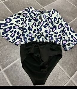 Ladies Leopard Print Multicoloured QED London Size 8 Bodysuit Bnwt