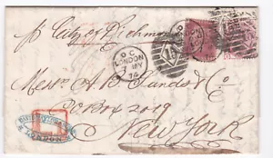 1874 QV FINE 1d RED PLUS 3d ROSE STAMP PL14 ON STEAMSHIP LETTER TO NEW YORK L1 - Picture 1 of 5