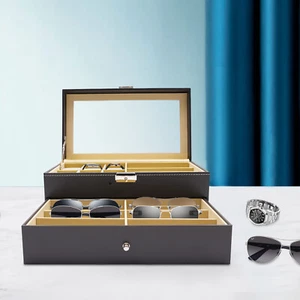 Jewelry Box for 6 Watches & 9 Glasses Storage Case Box Pouch Case 2 Layer - Picture 1 of 24