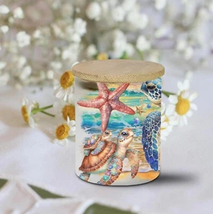 Sea Turtle Stained Glass Look Frosted Candle Jar, Tealight With Timer Included - Picture 1 of 7