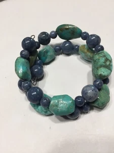 Vintage türkis jeansblau Lapis Perlen Spule Wickelarmband doppelt - Bild 1 von 6
