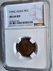 India 1 Pice 1950C NGC MS 64 RD