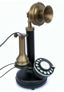 Teléfono con candelabro con dial giratorio antiguo de latón teléfono fijo americano - Imagen 1 de 6